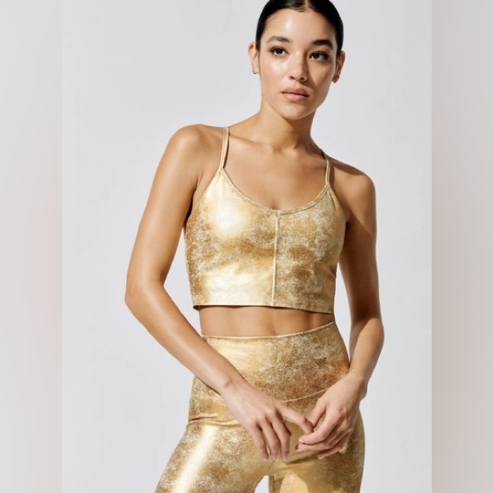 Carbon 38 GOLD ‘Leatherette’ 2-piece workout set gym S/M